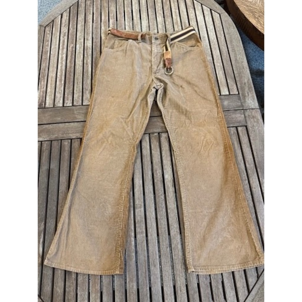 Vintage 70s Lee Riders Tan Corduroy Pants Flare Bell Bottom Workwear Size 30x27